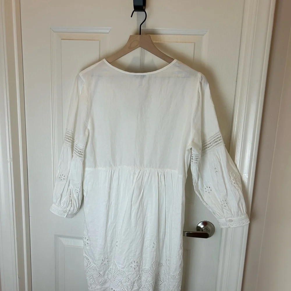 TOMMY BAHAMA WHITE ST. LUCIA SPLIT NECK LINEN BLEND DRESS SIZE MEDIUM